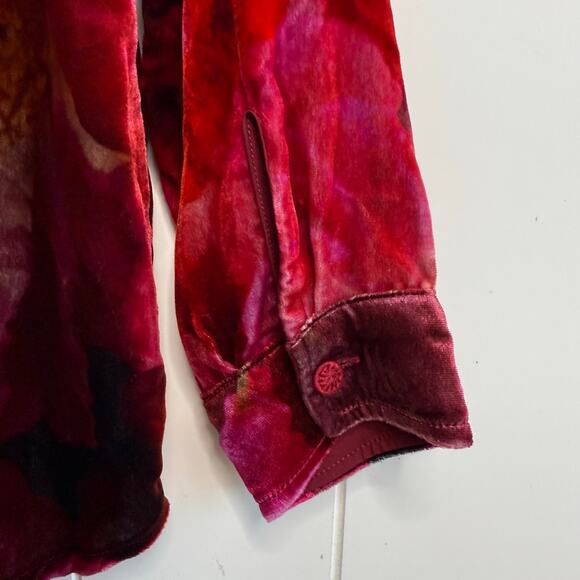 Johnny Was floral shirt floral velvet blouse button-down silk blend XS - Picture 7 of 9